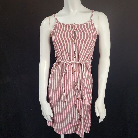 Red & White Striped Button Down Dress & Belt - Picture 2 of 4